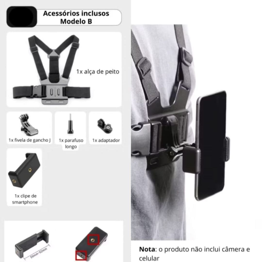 Suporte Peitoral Esportivo Celular e Câmera