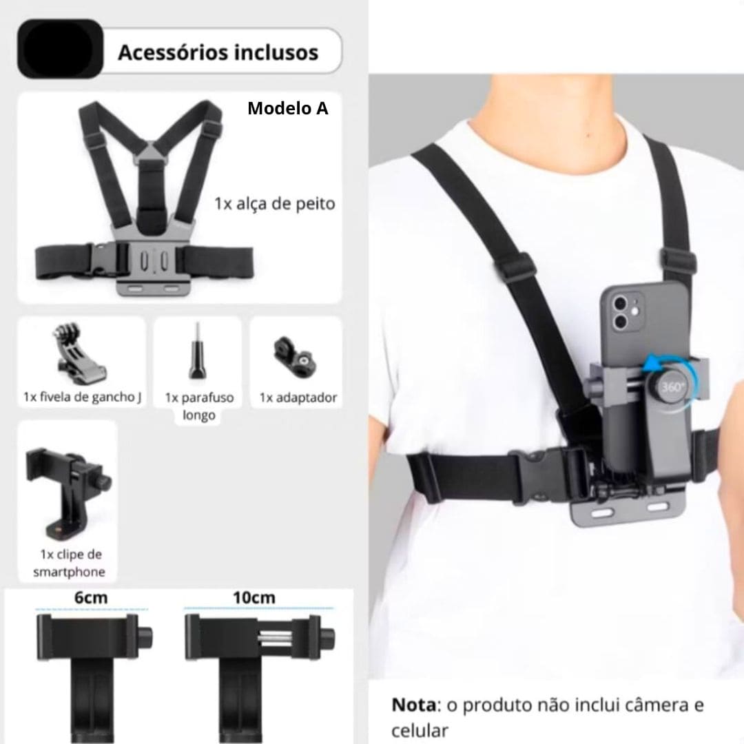 Suporte Peitoral Esportivo Celular e Câmera