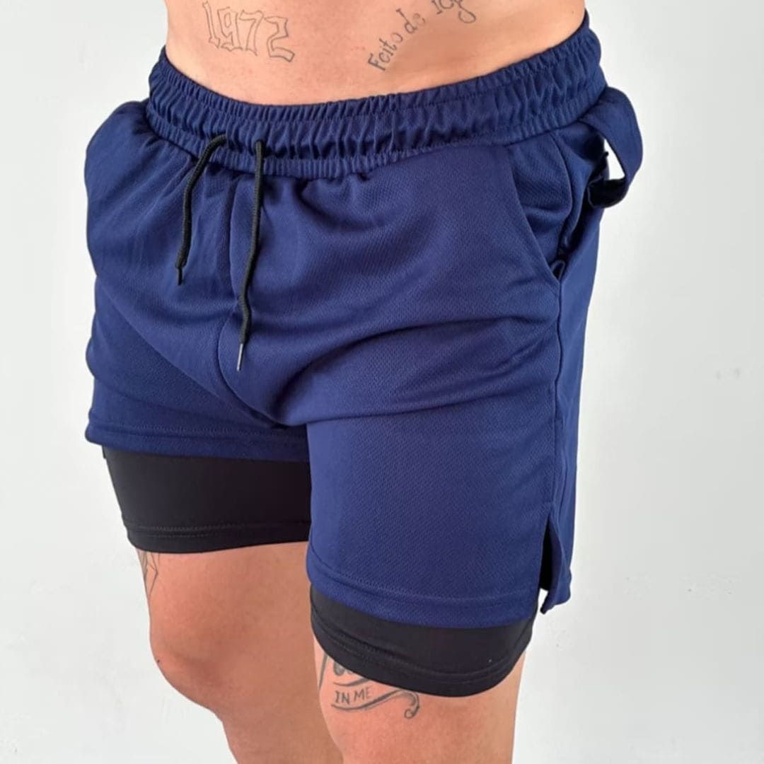 Shorts Masculino Dri-Fit Esportivo 2 em 1 azul marinho