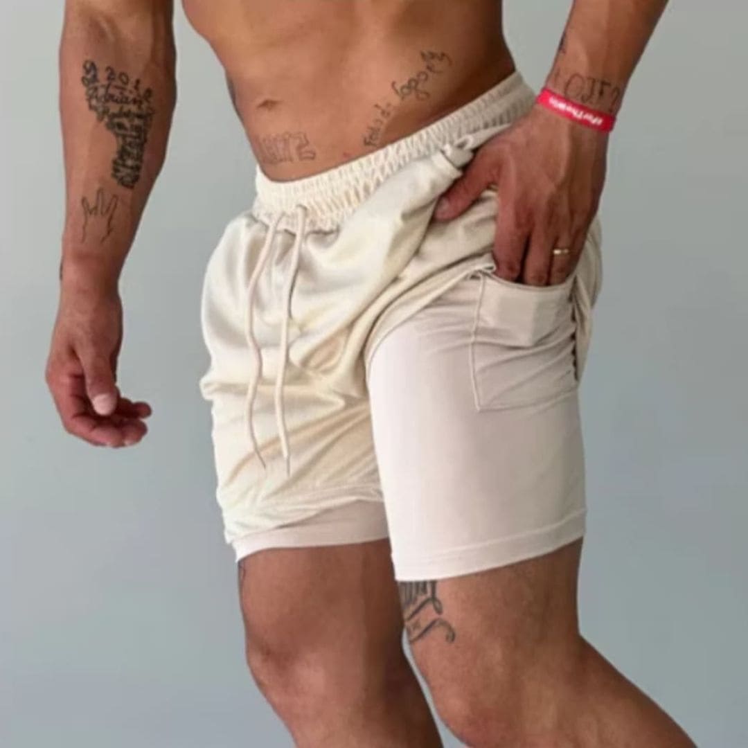 Shorts Masculino Dri-Fit Esportivo 2 em 1 bege