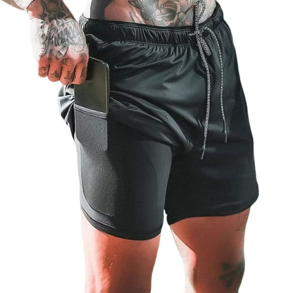 Shorts Masculino Dri-Fit Esportivo 2 em 1 preto bolso lateral