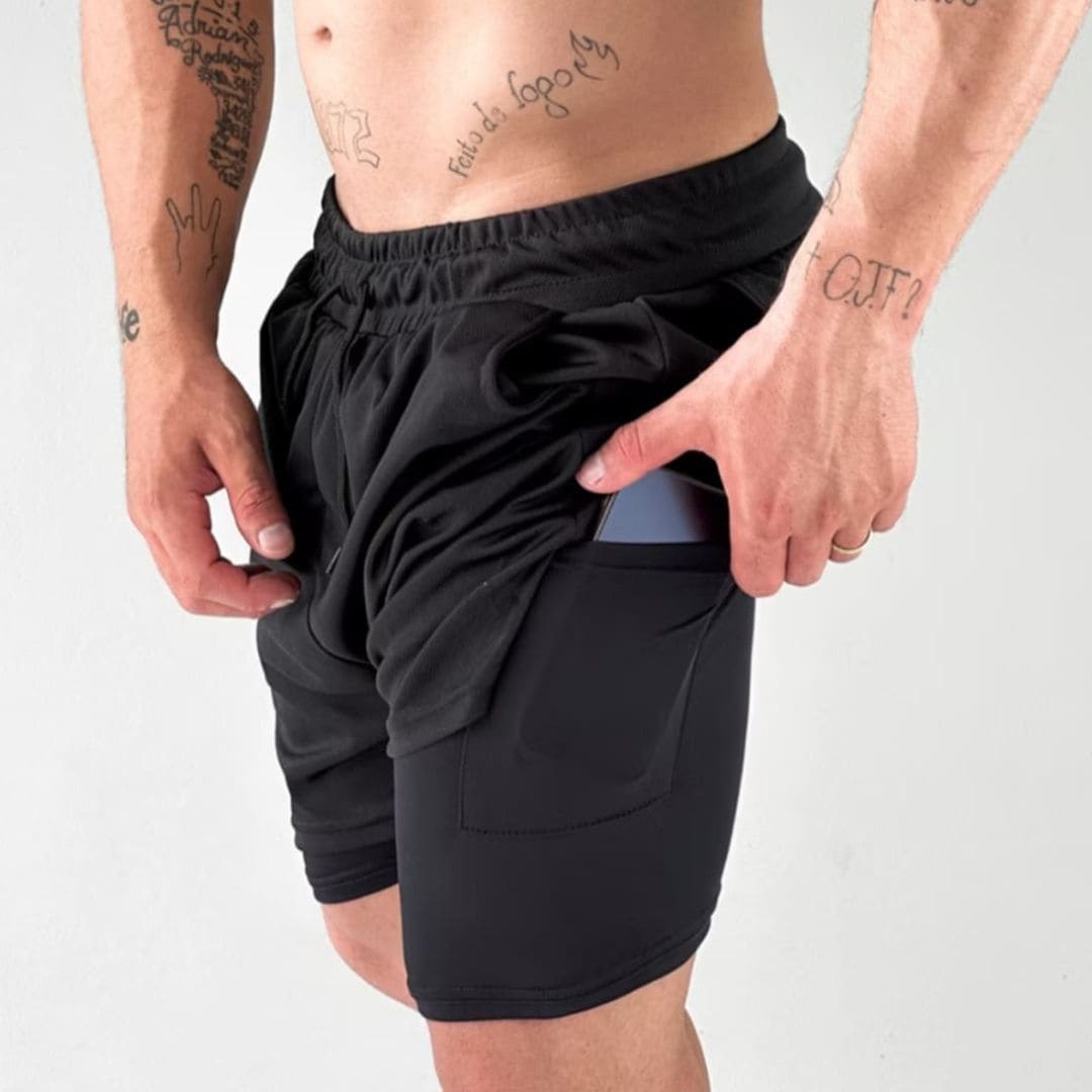 Shorts Masculino Dri-Fit Esportivo 2 em 1 preto