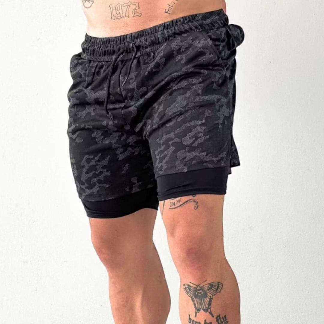 Shorts Masculino Dri-Fit Esportivo 2 em 1 preto camuflado