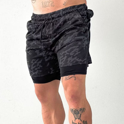 Shorts Masculino Dri-Fit Esportivo 2 em 1 preto camuflado